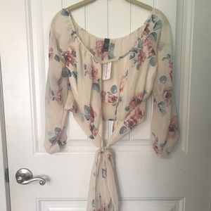 Windsor Ivory Floral Waist Tie Blouse